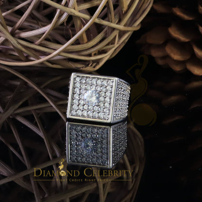 DiamondCelebritees Men's 19.0ct Cubic Zirconia white Silver Square Adjustable Ring From SZ 9 to 11