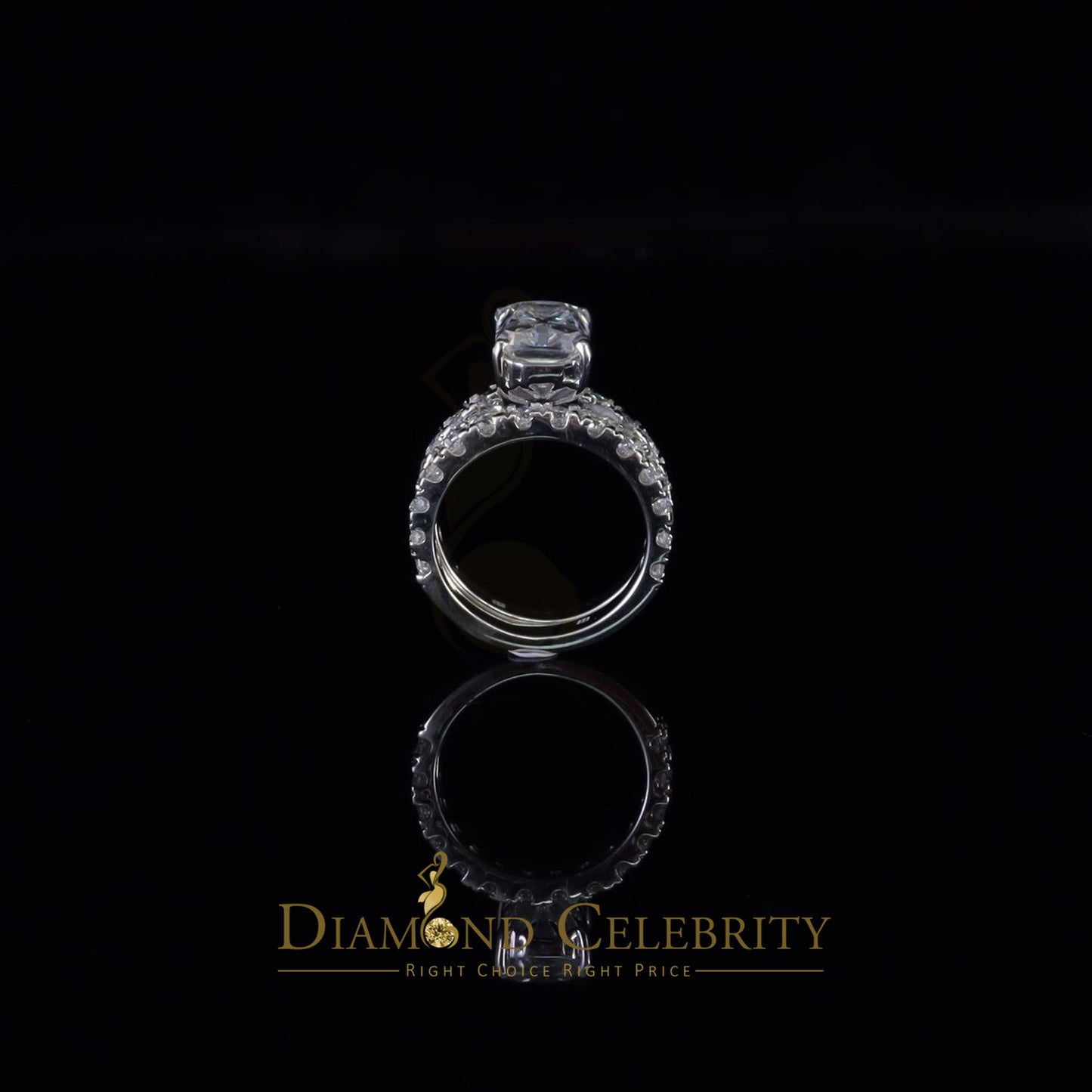 DiamondCelebritees 925 Silver Mens/Women Bridal Rings Emerald Shape Size 8 White 7.00ct Moissanite
