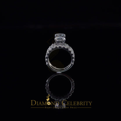 DiamondCelebritees 925 Silver Mens/Women Bridal Rings Emerald Shape Size 8 White 7.00ct Moissanite