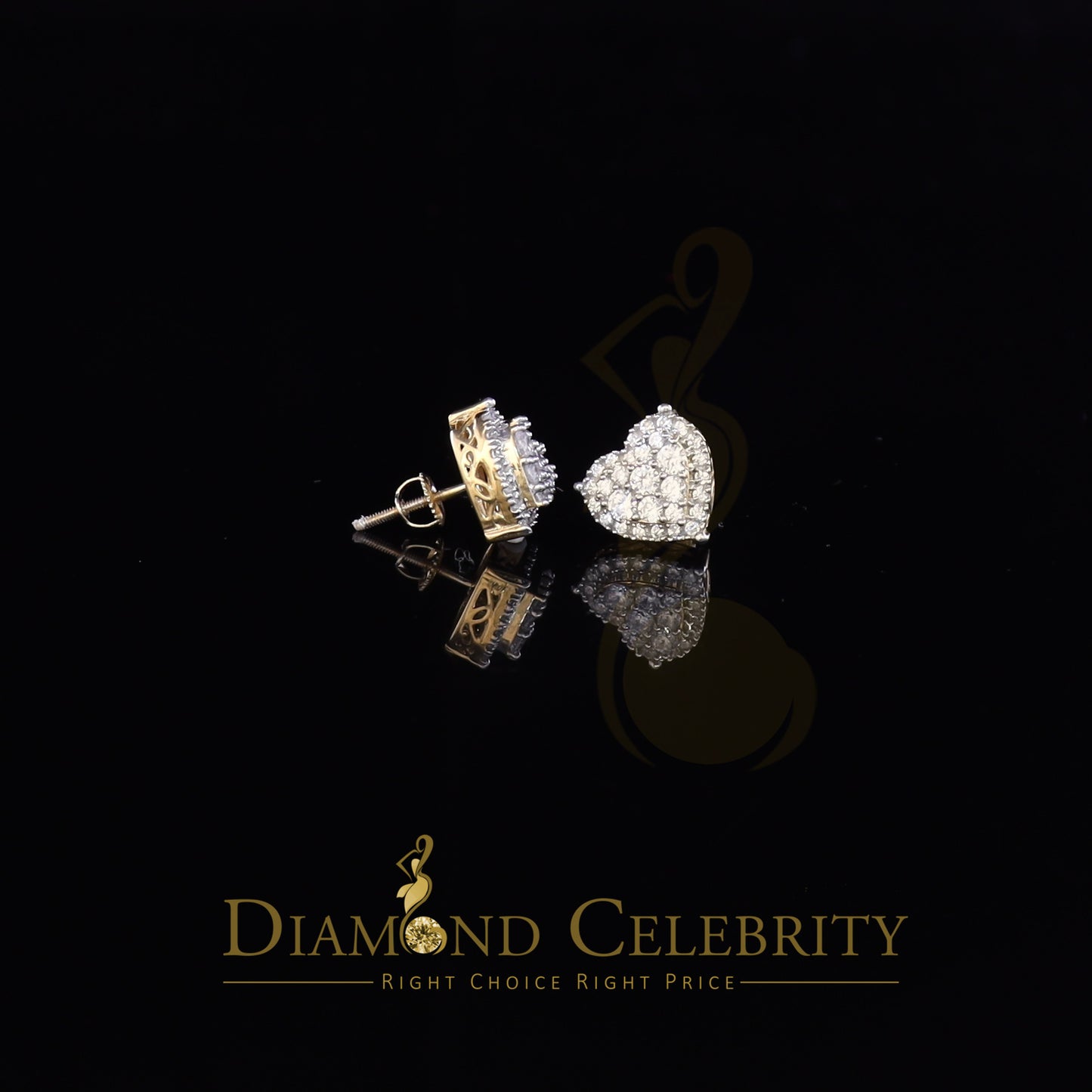 925 Sterling Yellow Silver 1.64ct Cubic Zirconia Heart Women's Stud Earrings