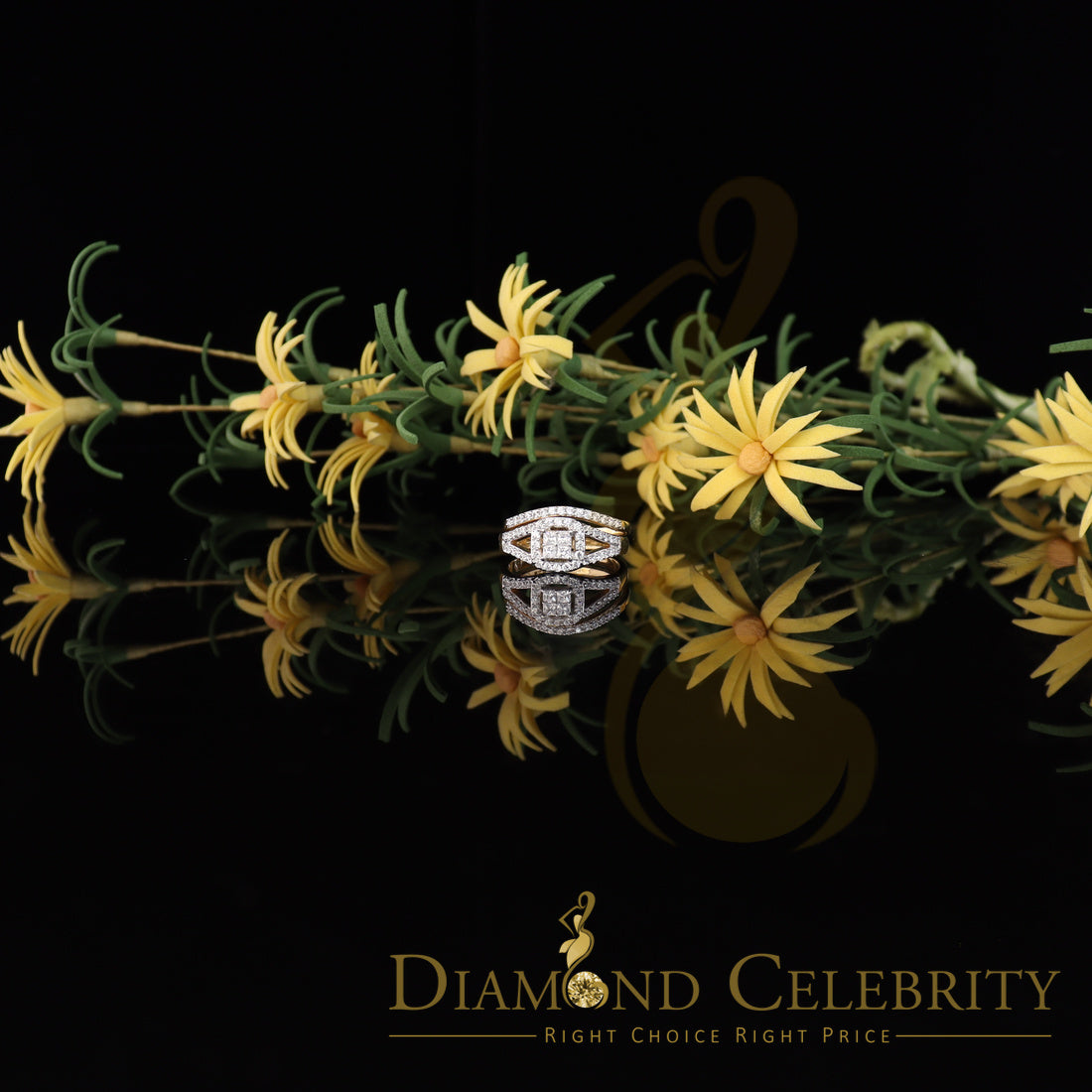 DiamondCelebritees 925 Sterling Yellow Silver Square 1.50ct Cubic Zirconia Womens Ring Size - 9
