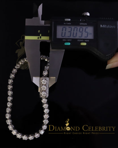 Diamondcelebritees  9ct Moissanite White 925 Silver Round Single Tennis Bracelete 6mm Thick 8" Long