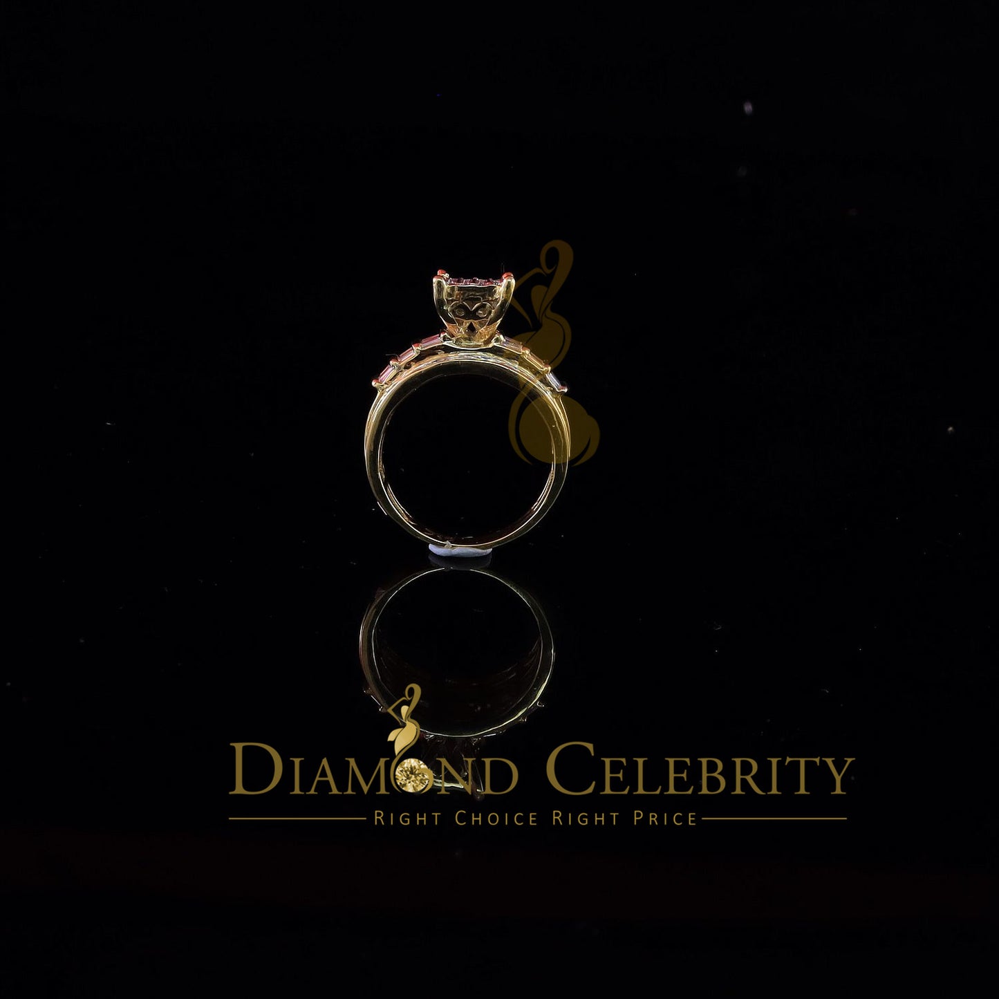 DiamondCelebritees 925 Sterling Yellow Silver 1.31ct Cubic Zirconia Cinderella Womens Rings Size 8
