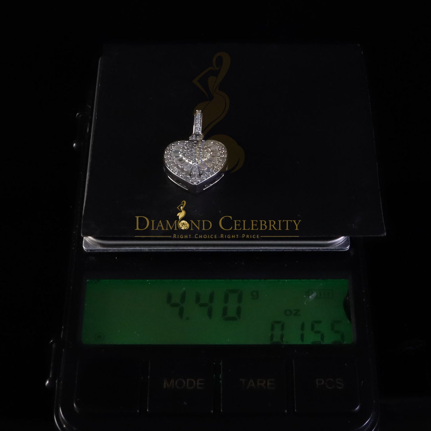 Diamondcelebritees  Women's White 925 Silver 1.00ct Moissanite Baguette & Round Heart Pendant