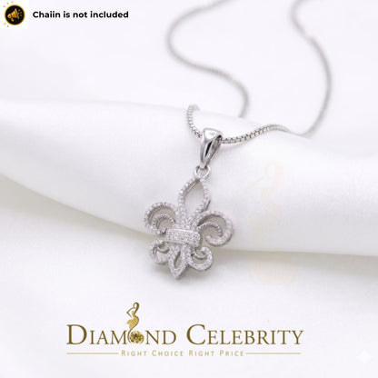 DiamondCelebritees Sterling 925 Silver Fleur de Lis White Shape Pendant with 0.93ct Cubic Zirconia