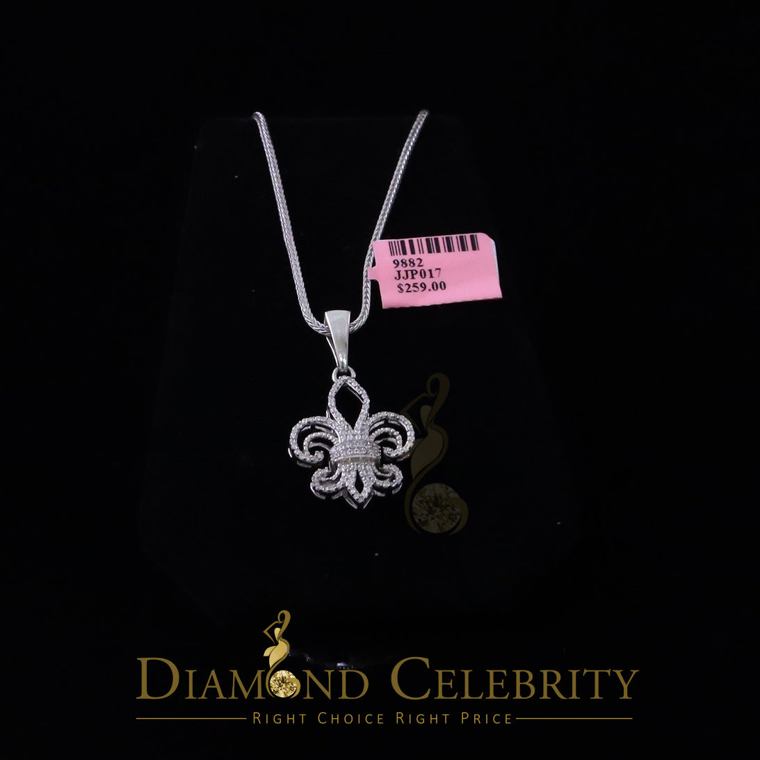 DiamondCelebritees Sterling 925 Silver Fleur de Lis White Shape Pendant with 0.93ct Cubic Zirconia