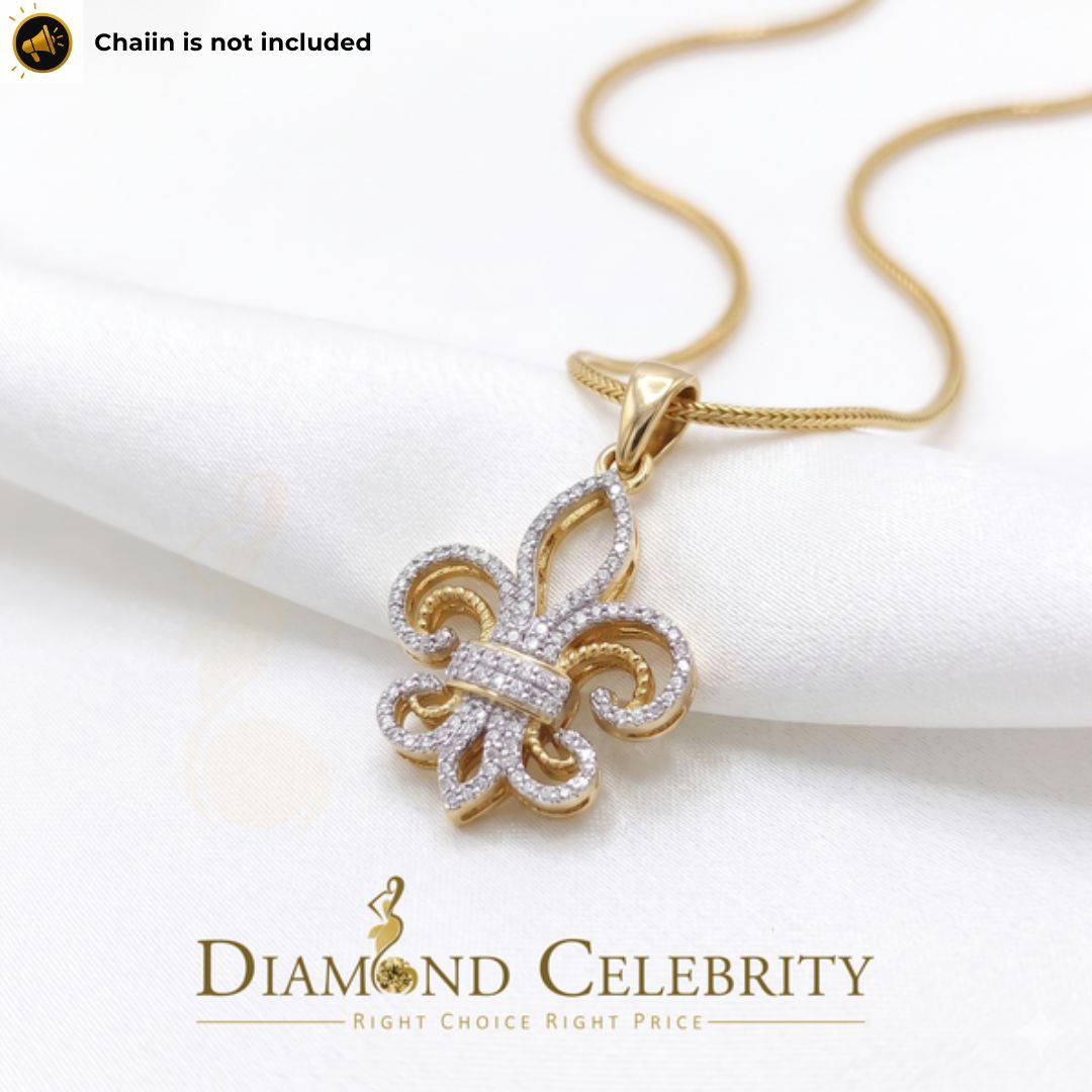 DiamondCelebritees Yellow 925 Sterling Silver Fleur de Lis Pendant with 0.93ct Cubic Zirconia Stone