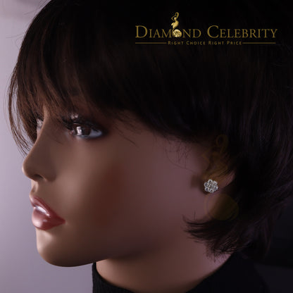 DiamondCelebritees Stud FLORAL Earrings 10k Real Yellow Gold 1.50ct VVS 'D' Color Real Moissanite
