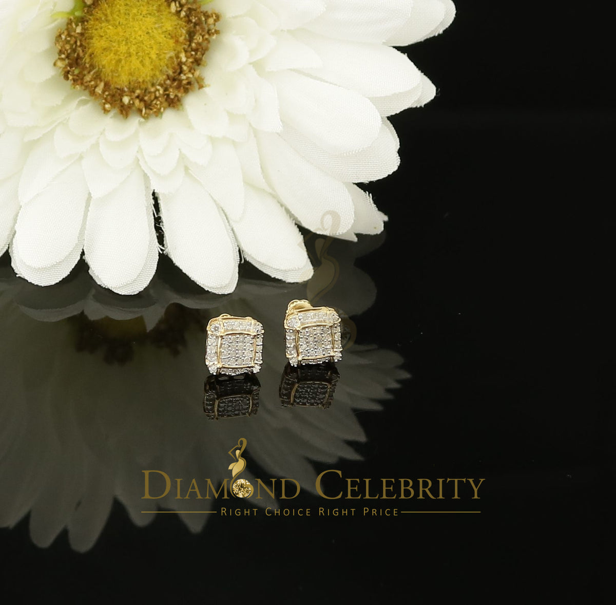 DiamondCelebritees 0.25ct Diamond 925 Silver Yellow Square Earring For Men's / Women's stud