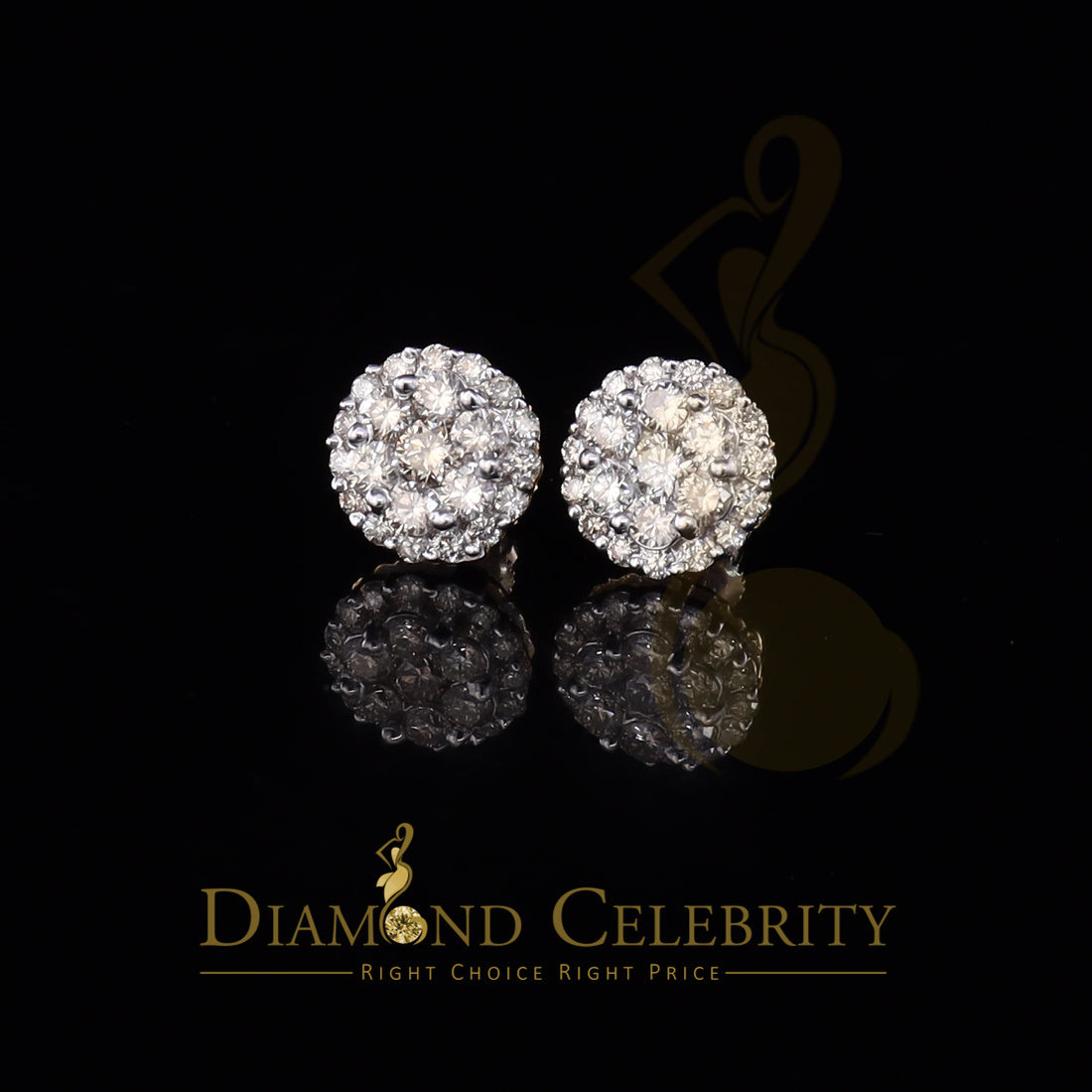 DiamondCelebritees 10K Real Yellow Gold w/Real 1.66 CT Diamond Men's/Women's Stud Earring
