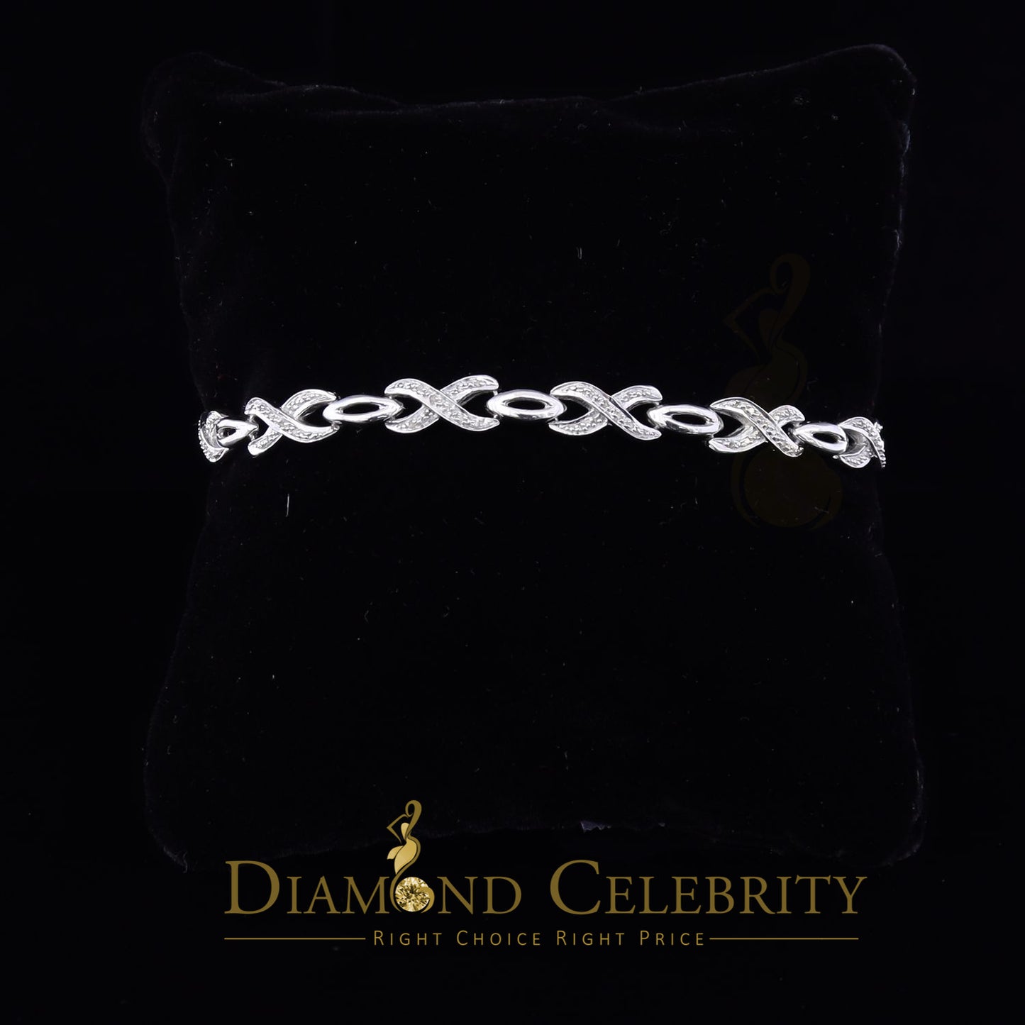 Diamondcelebritees 925 Silver White Exotic Design Bracelet Size 7 Inch 0.20CT Genuine Diamonds