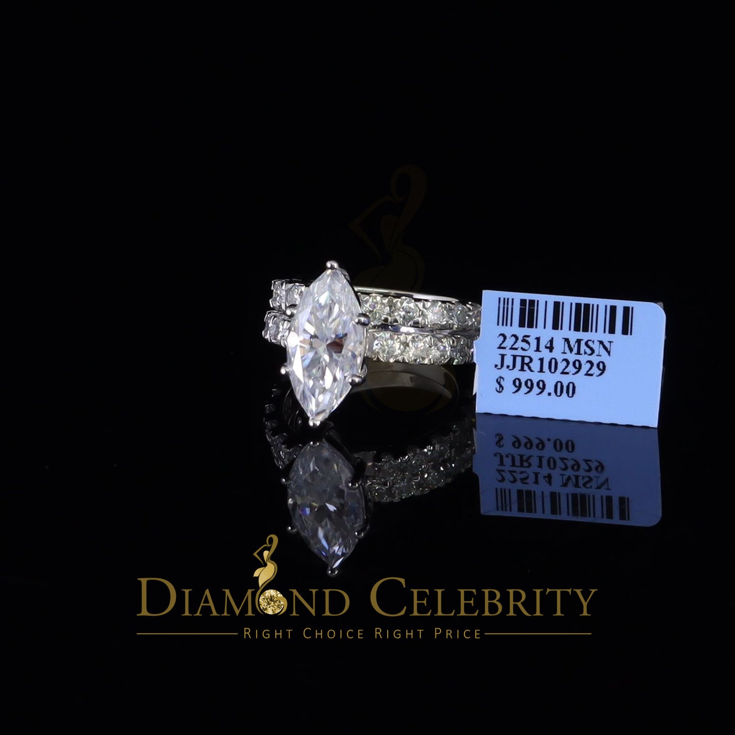 DiamondCelebritees White 8.00ct Moissanite 925 Silver Mens/Women Bridal Rings Marquise Shape Size 8