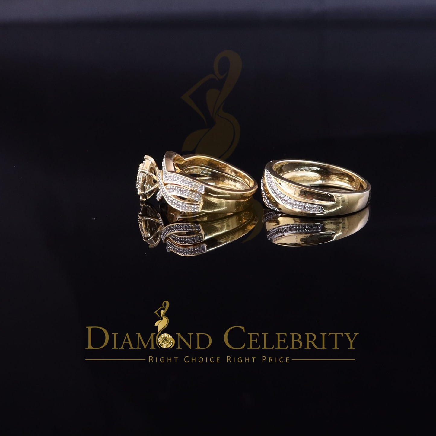 DiamondCelebritees 0.33CT Real Diamond Men's SZ 10 & Women's SZ 7 Trio Sterling Silver Yellow Ring