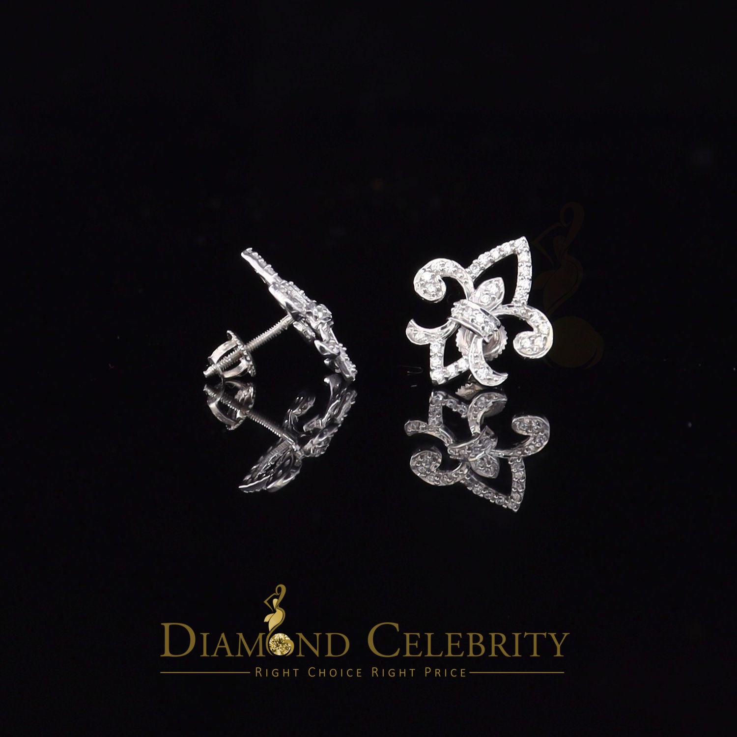 DiamondCelebritees  0.60ct Cubic Zirconia 925 White Silver Women's Fleur de Lis Screw Back Earrings