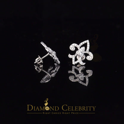 DiamondCelebritees  0.60ct Cubic Zirconia 925 White Silver Women's Fleur de Lis Screw Back Earrings