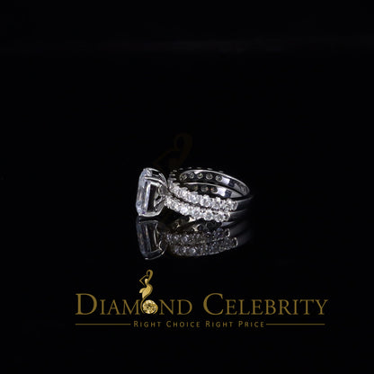 DiamondCelebritees 925 Silver Mens/Women Bridal Rings Emerald Shape Size 8 White 7.00ct Moissanite