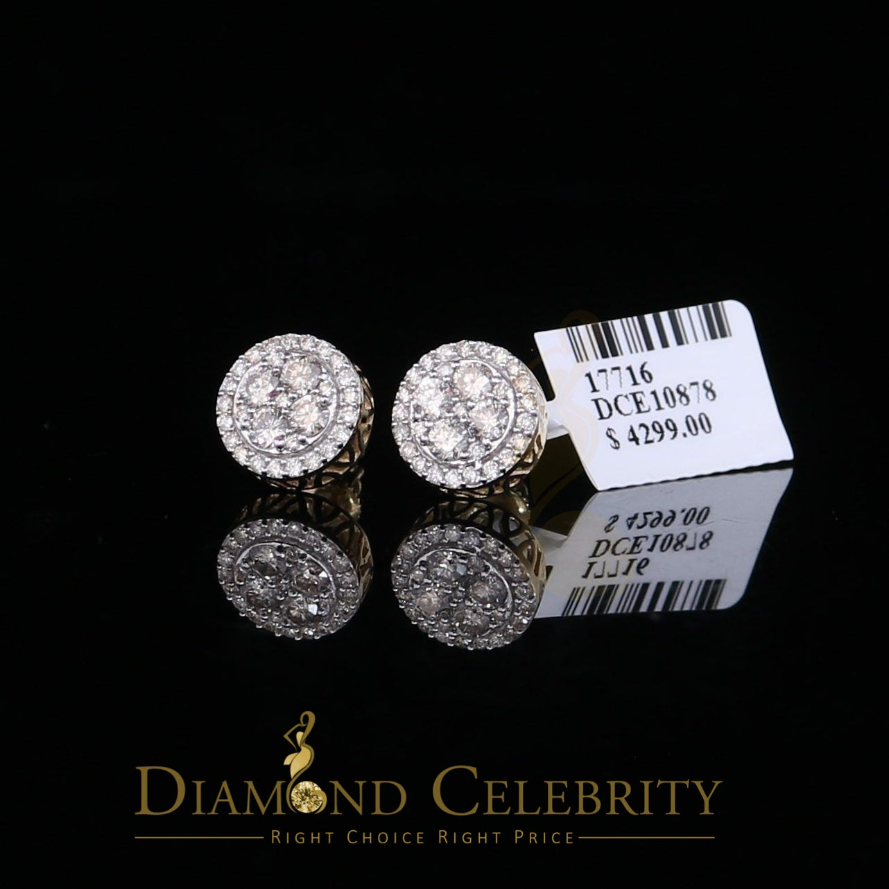 DiamondCelebritees Real Diamond 1.25CT 10K Real Yellow Gold Men's/Women's Stud Round Earring