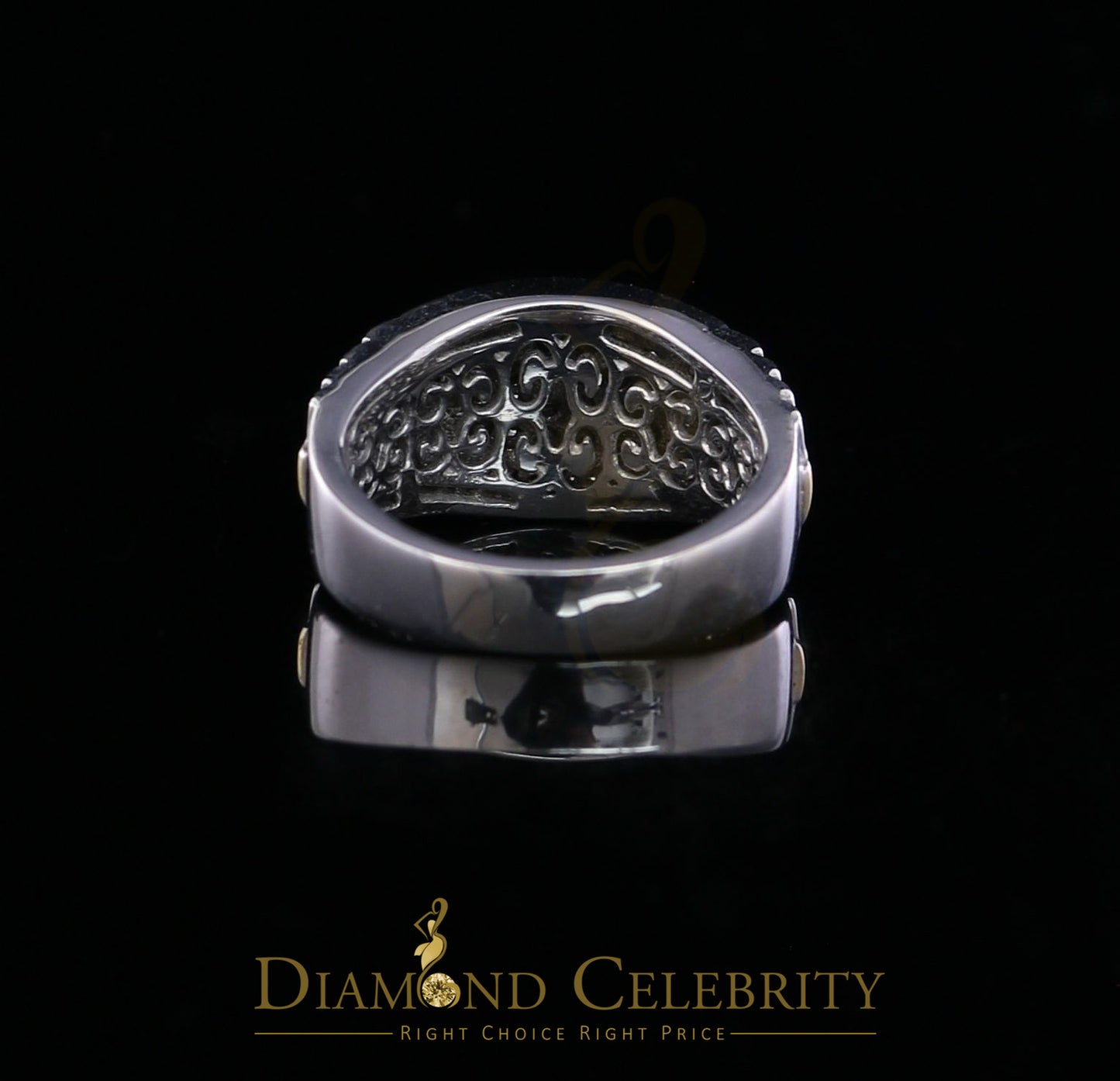 DiamondCelebritees 0.25 CT Real Diamond 925 Sterling White Silver Two Tone Shine Men's Ring Size 10