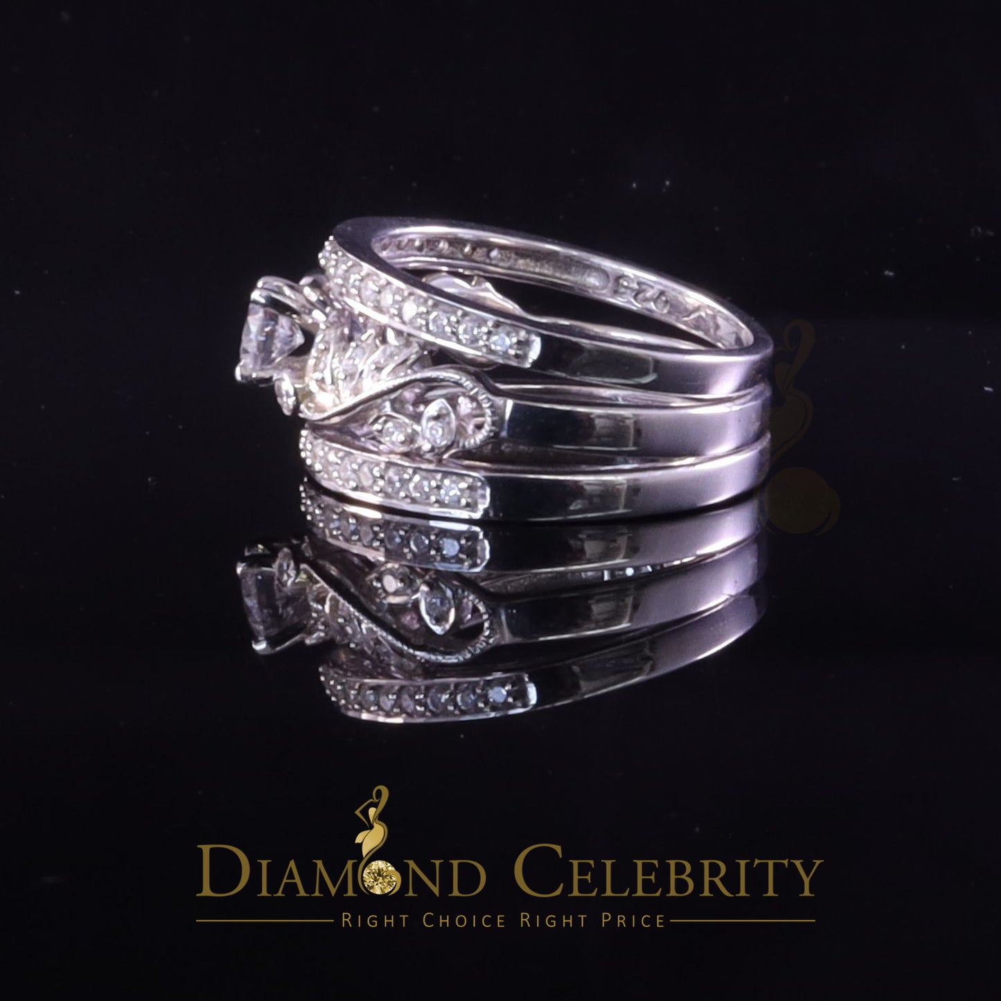 DiamondCelebritees 2.0ct Cubic Zirconia White 925 Sterling Silver Women 3PC Wedding Ring Size 7