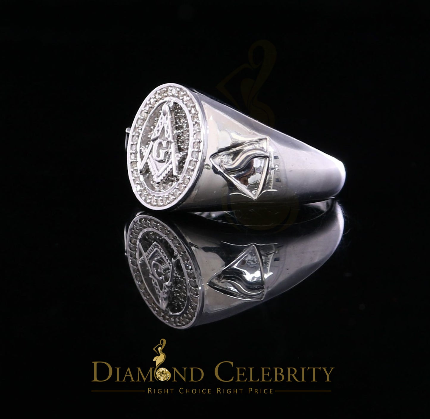 DiamondCelebritees 0.50CT Real Diamond 925 Sterling Silver White Fashion Masonic Men's Ring Size 12