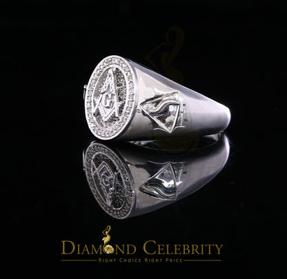 DiamondCelebritees 0.50CT Real Diamond 925 Sterling Silver White Fashion Masonic Men's Ring Size 12