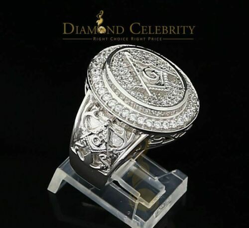 DiamondCelebritees 925 Silver White 1.75ct Cubic Zirconia Oval Wide Band Cocktail Men's Ring SZ 10