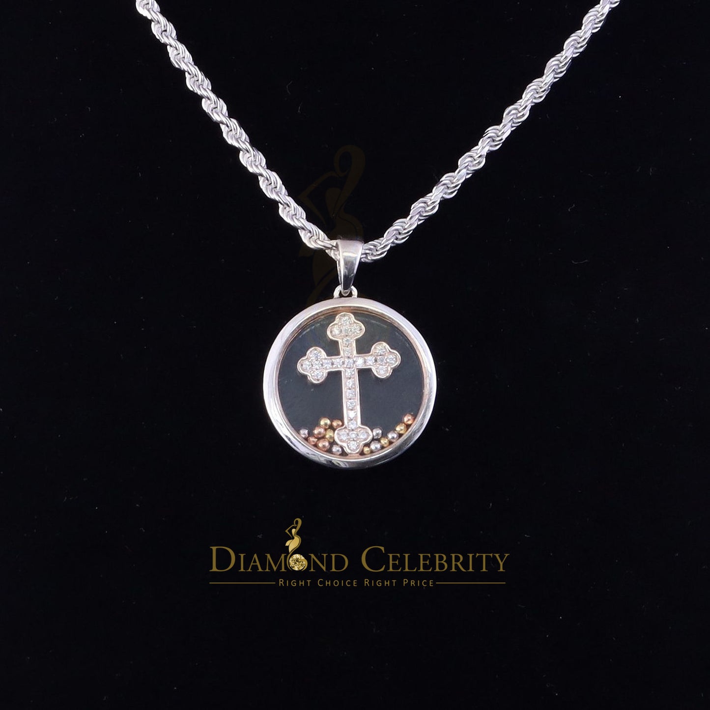 DiamondCelebritees Attractive White 925 Sterling Silver Charming Cross Pendant with Cubic Zirconia