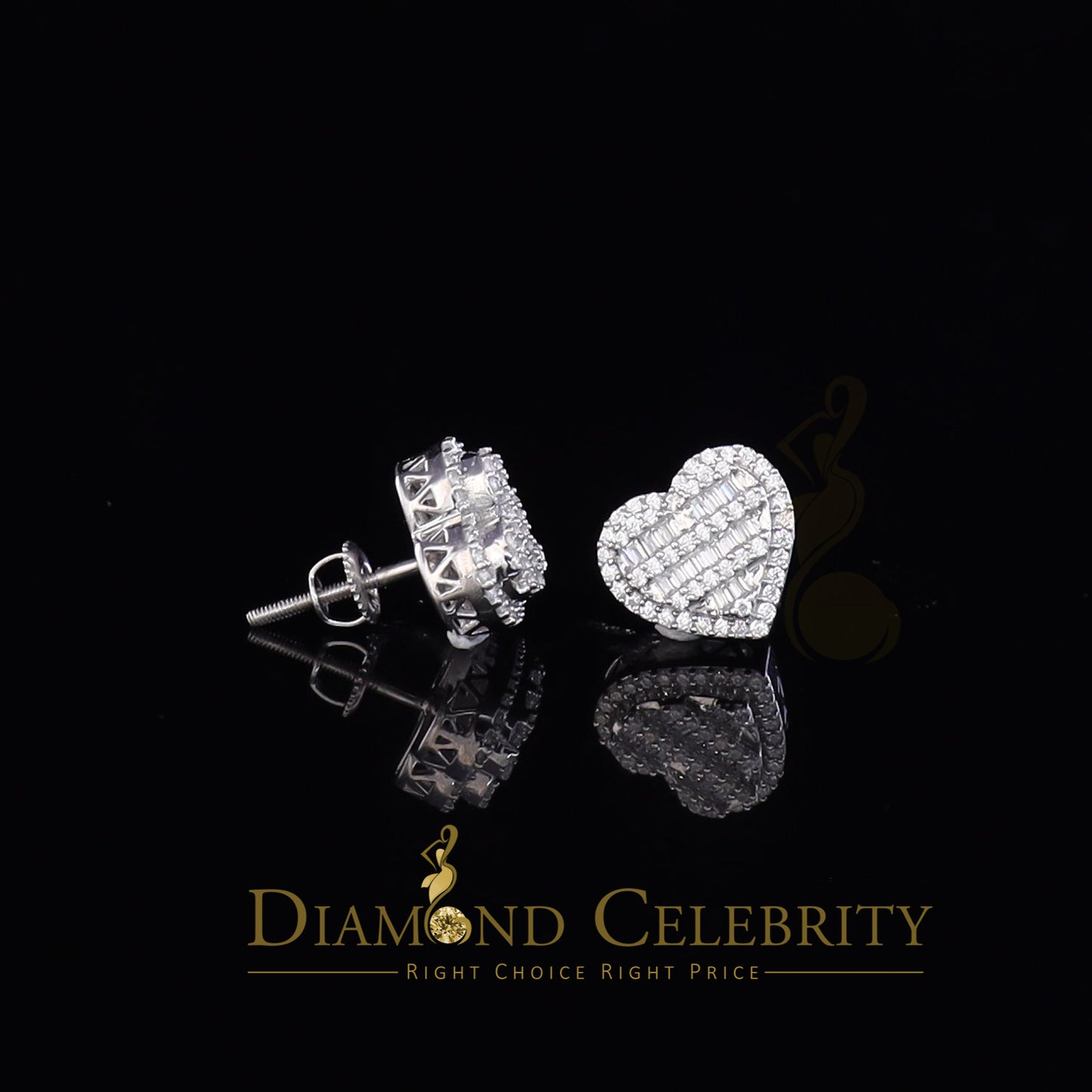 DiamondCelebritees  925 White Sterling Silver 1.48ct Cubic Zirconia Men's & Women's Heart Earrings