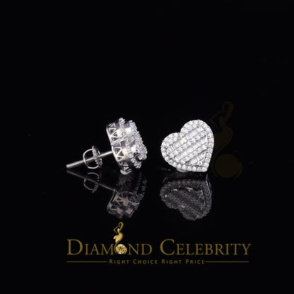 DiamondCelebritees  925 White Sterling Silver 1.48ct Cubic Zirconia Men's & Women's Heart Earrings