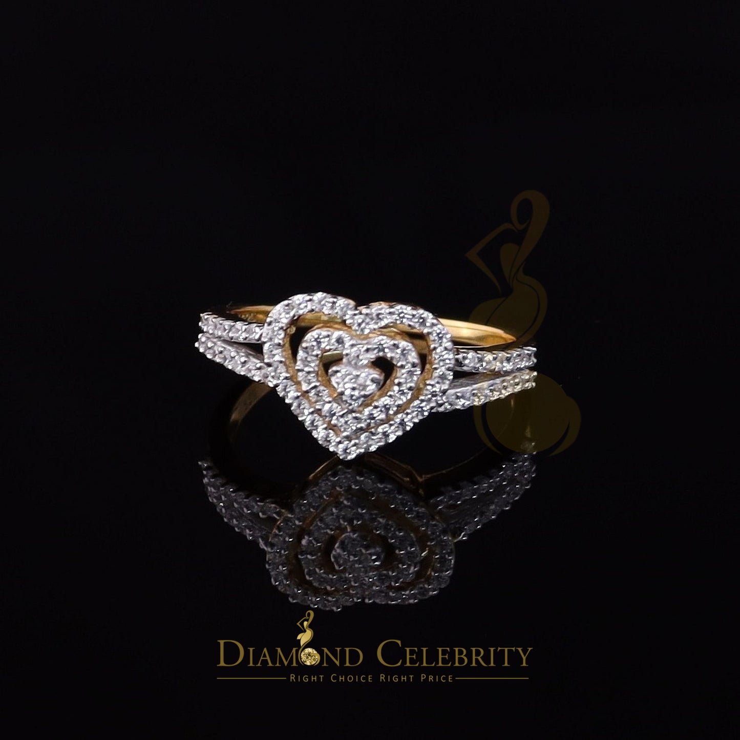 DiamondCelebritees 0.63ct Cubic Zirconia 925 Silver Shiny Yellow Heart Engagement Womens Ring SZ 7