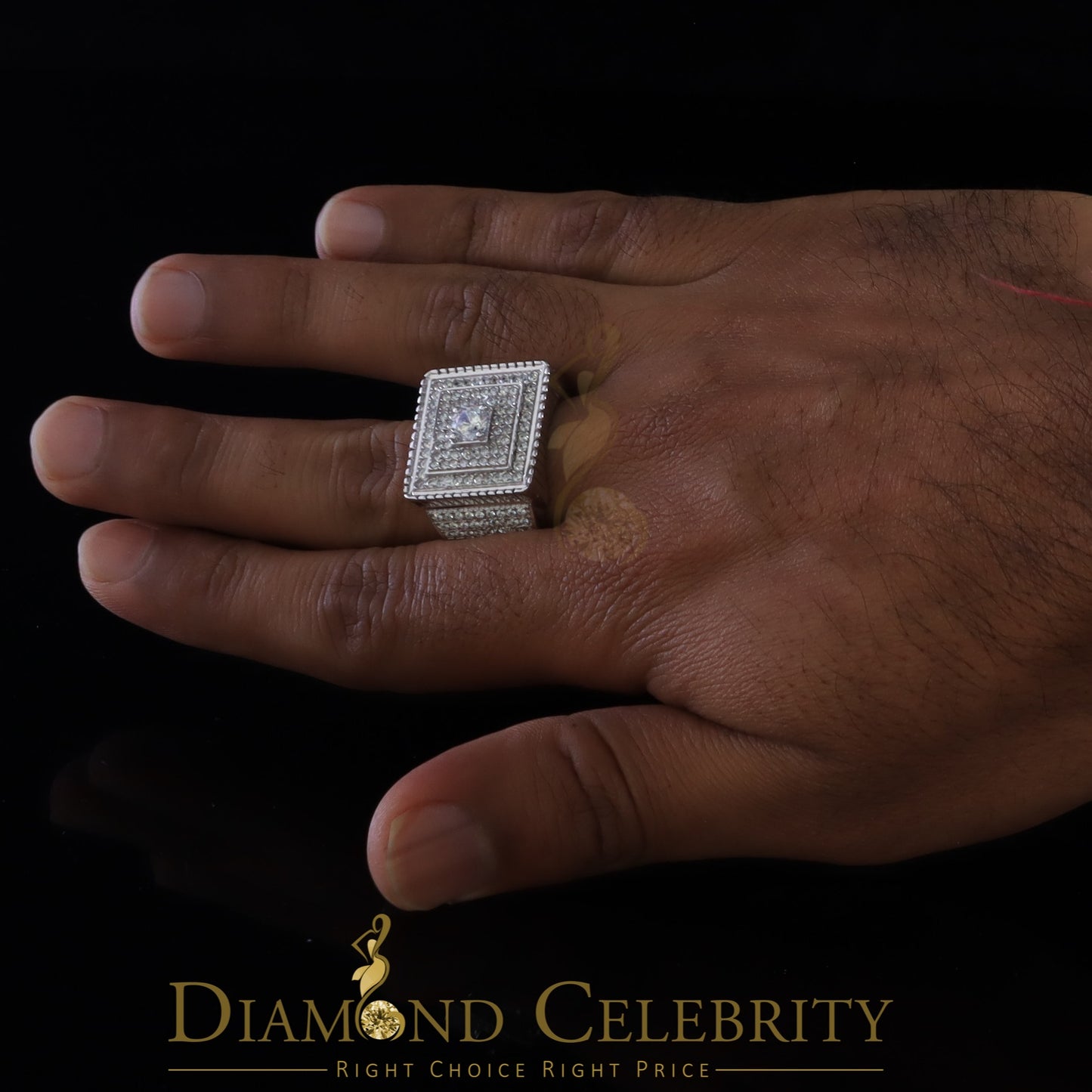 DiamondCelebritees Men's 6.25ct Cubic Zirconia White Silver Round Adjustable Ring From SZ 11 to 13