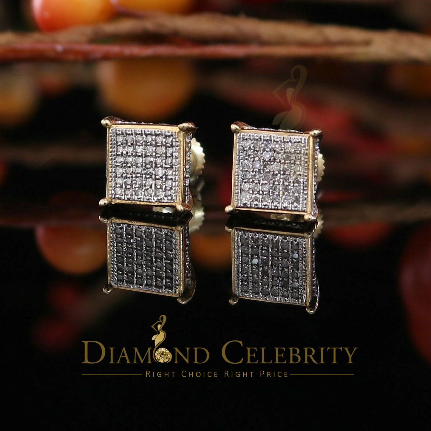 DiamondCelebritees 0.20ct Diamond Collection Yellow 925 Sterling Silver Women & Men Square Earrings