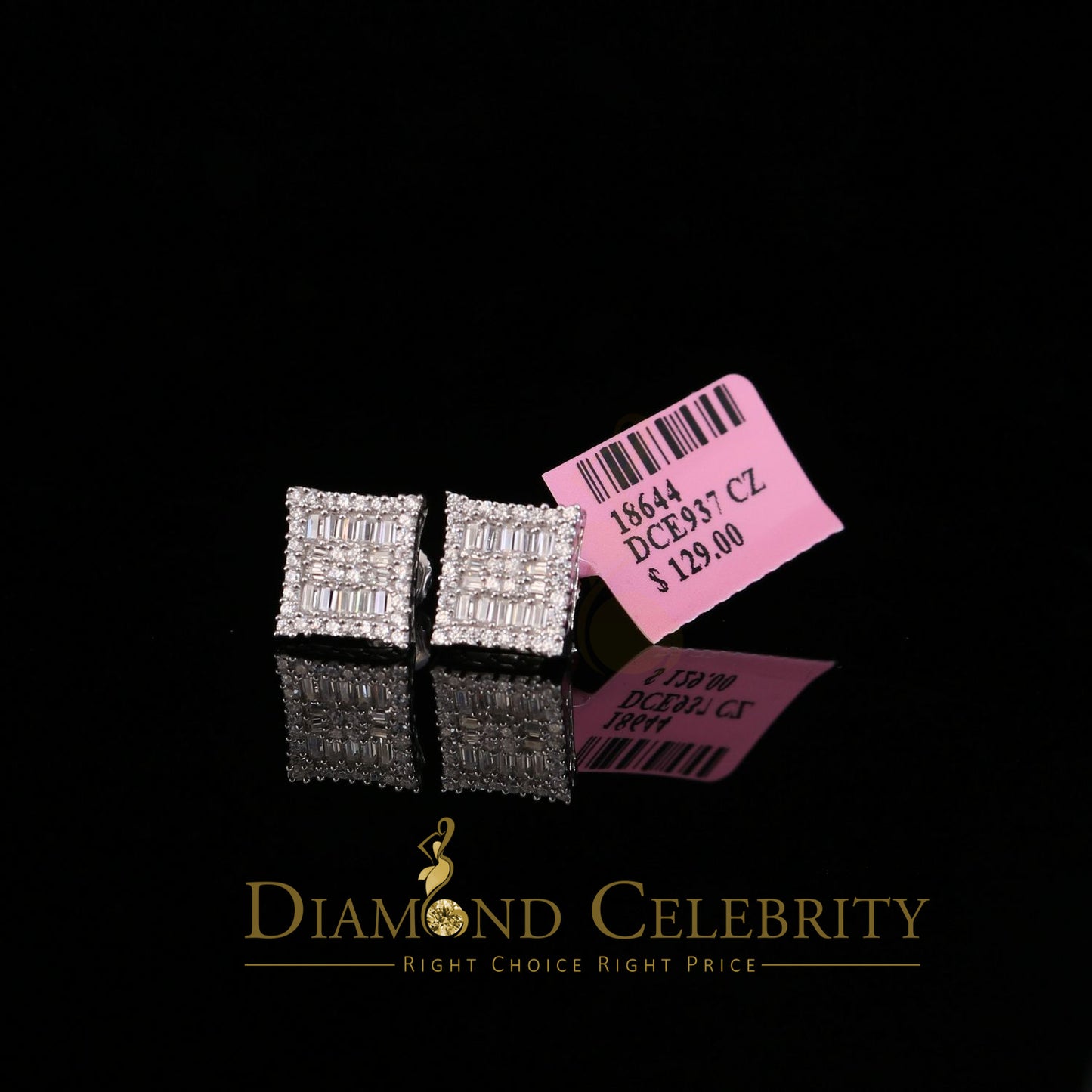 DiamondCelebritees  Hip Hop White 925 Silver 0.68ct Cubic Zirconia Women's & Men's Square Earrings