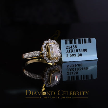 DiamondCelebritees Emerlard Cut 925 Yellow Silver 2.00ct VVS D Moissanite Enagement Lady Ring SZ 7