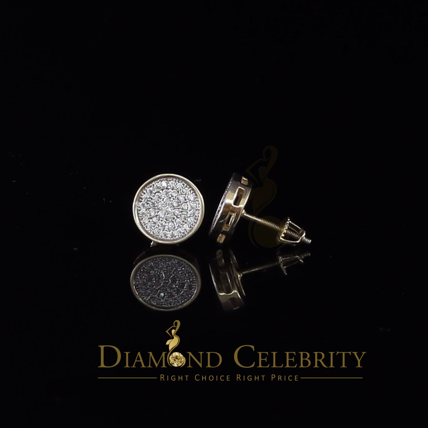 DiamondCelebritees  0.78ct Cubic Zirconia 925 Yellow Silver Women's & Men's Hip Hop Round Earrings
