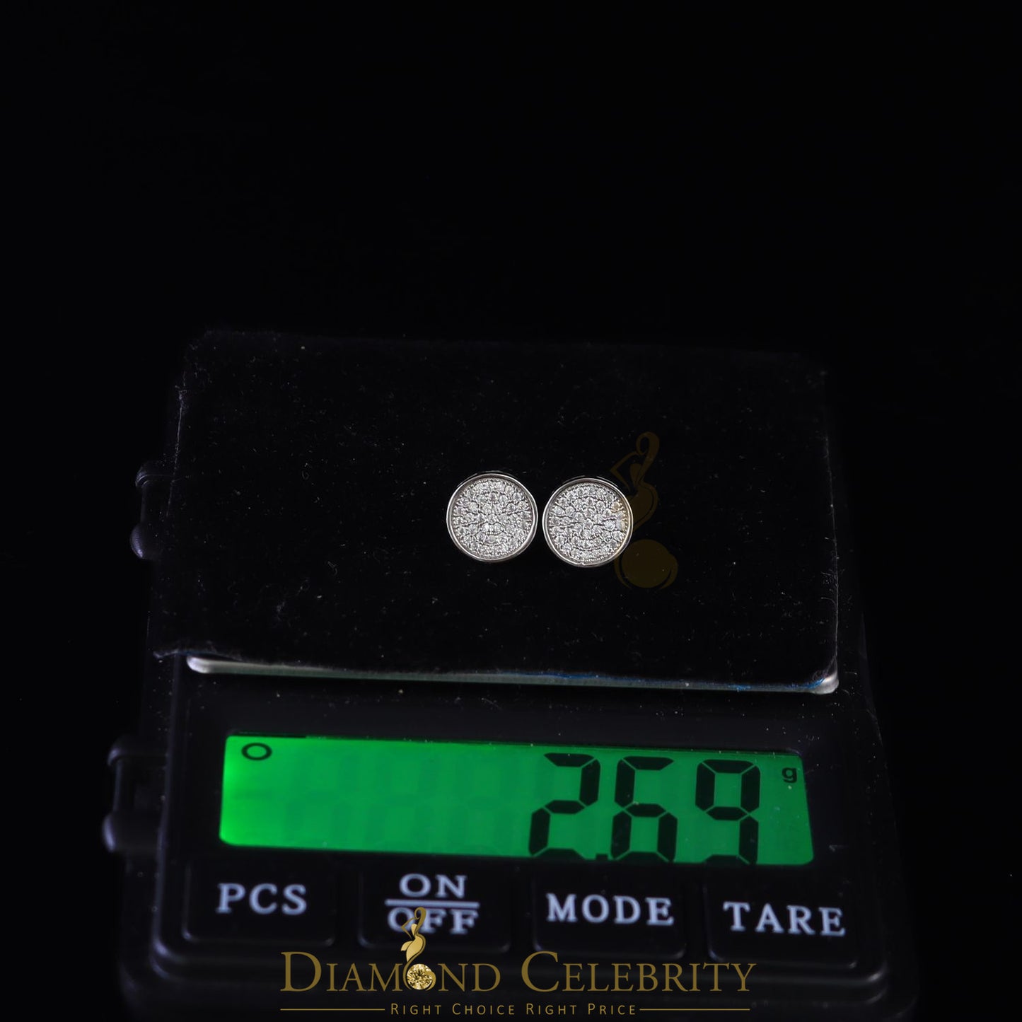 DiamondCelebritees  0.78ct Cubic Zirconia 925 Yellow Silver Women's & Men's Hip Hop Round Earrings