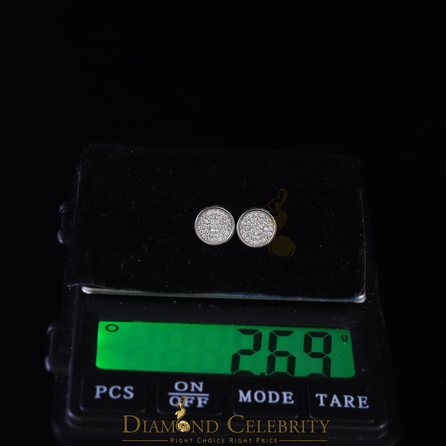 DiamondCelebritees  0.78ct Cubic Zirconia 925 Yellow Silver Women's & Men's Hip Hop Round Earrings