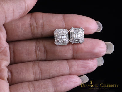 Diamondcelebritees 925 White Silver 1.25ct VVS 'D' Moissanite Rectangle Stud Earring Men's/Womens