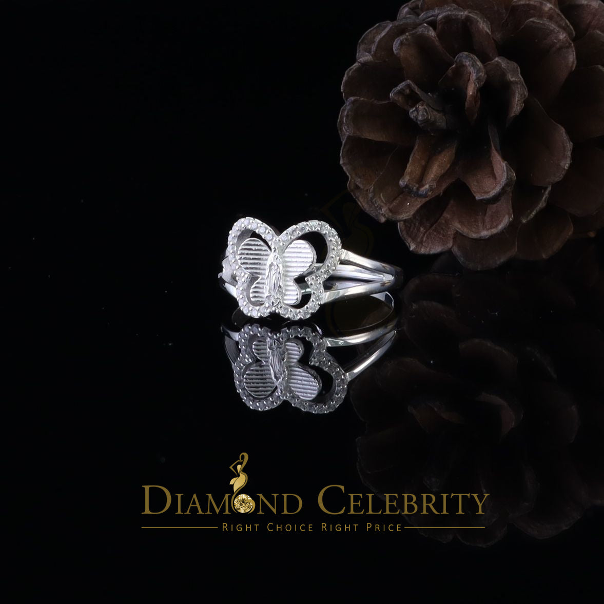 DiamondCelebritees Religious White Butterfly 925 Silver CZ Mother Mary Women's Ring Size 9.5