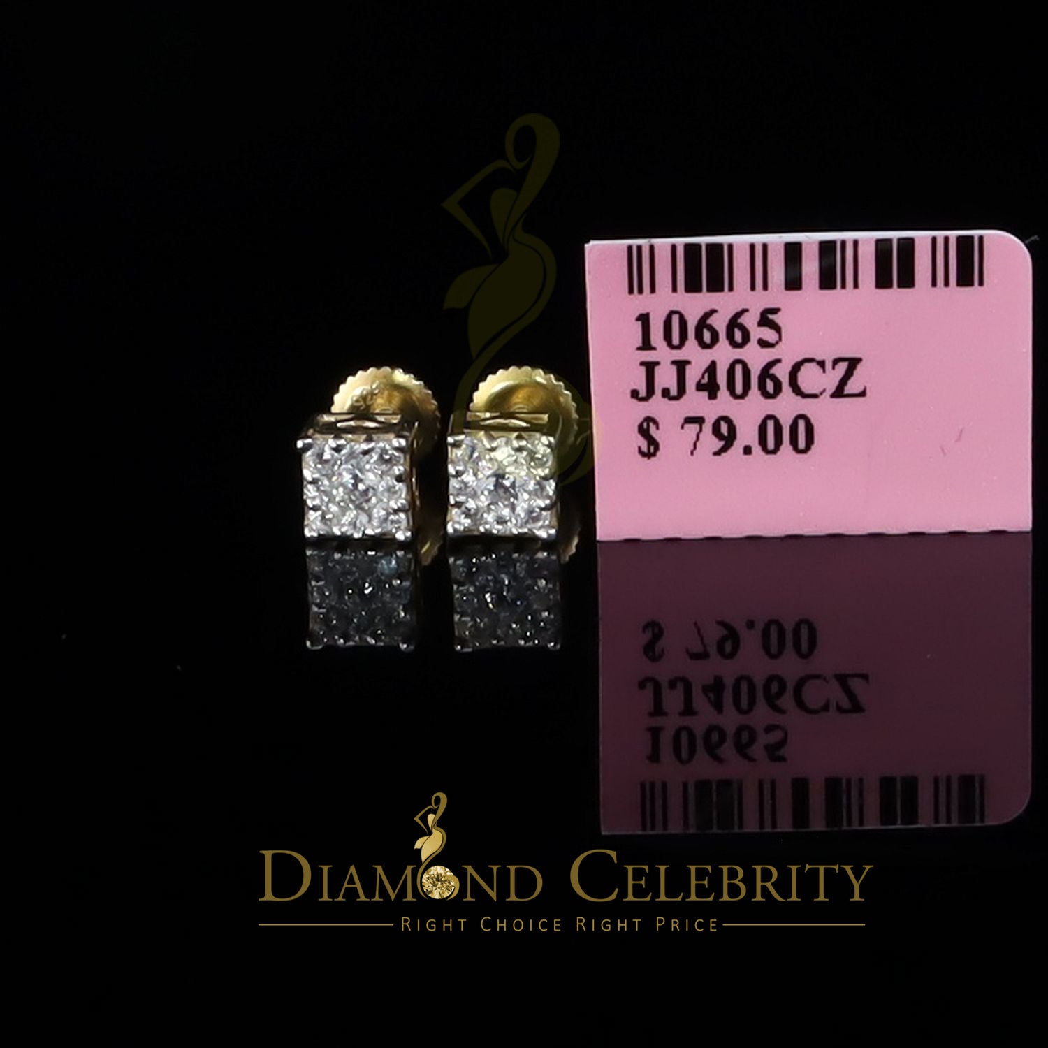 DiamondCelebritees  0.34ct Cubic Zirconia Hip Hop 925 Yellow Silver Women's & Men's Square Earrings