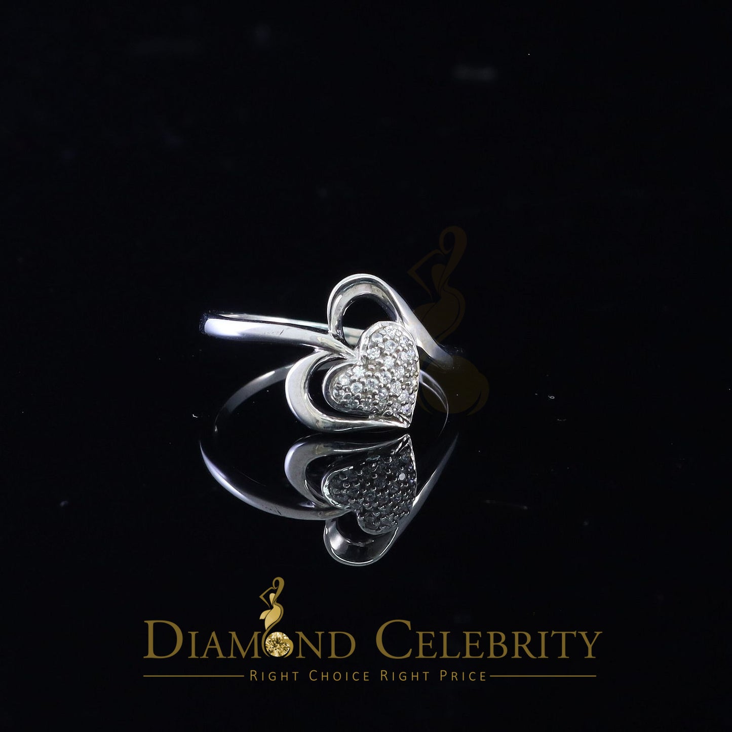 DiamondCelebritees 0.21 ct Cubic Zirconia 925 Sterling White Silver Heart Womens/Men's Ring Size 7