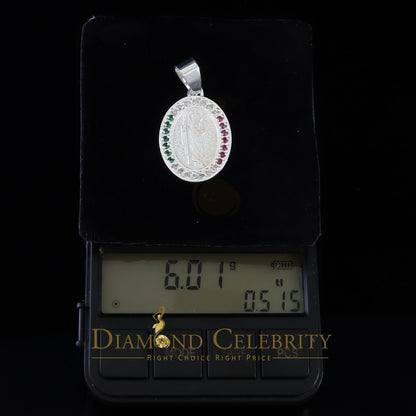 DiamondCelebritees 925 Sterling Silver St.Jude Multi Color CZ Men's/Women's Pendant White Religious