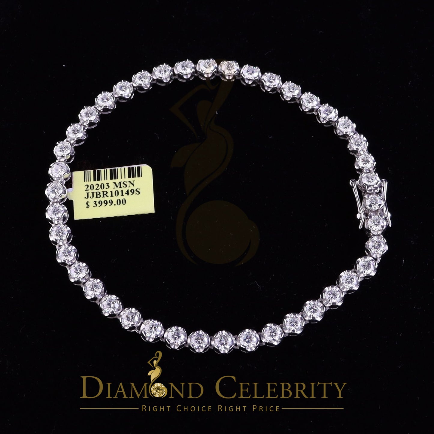 Diamondcelebritees  9ct Moissanite White 925 Silver Round Single Tennis Bracelete 6mm Thick 8" Long