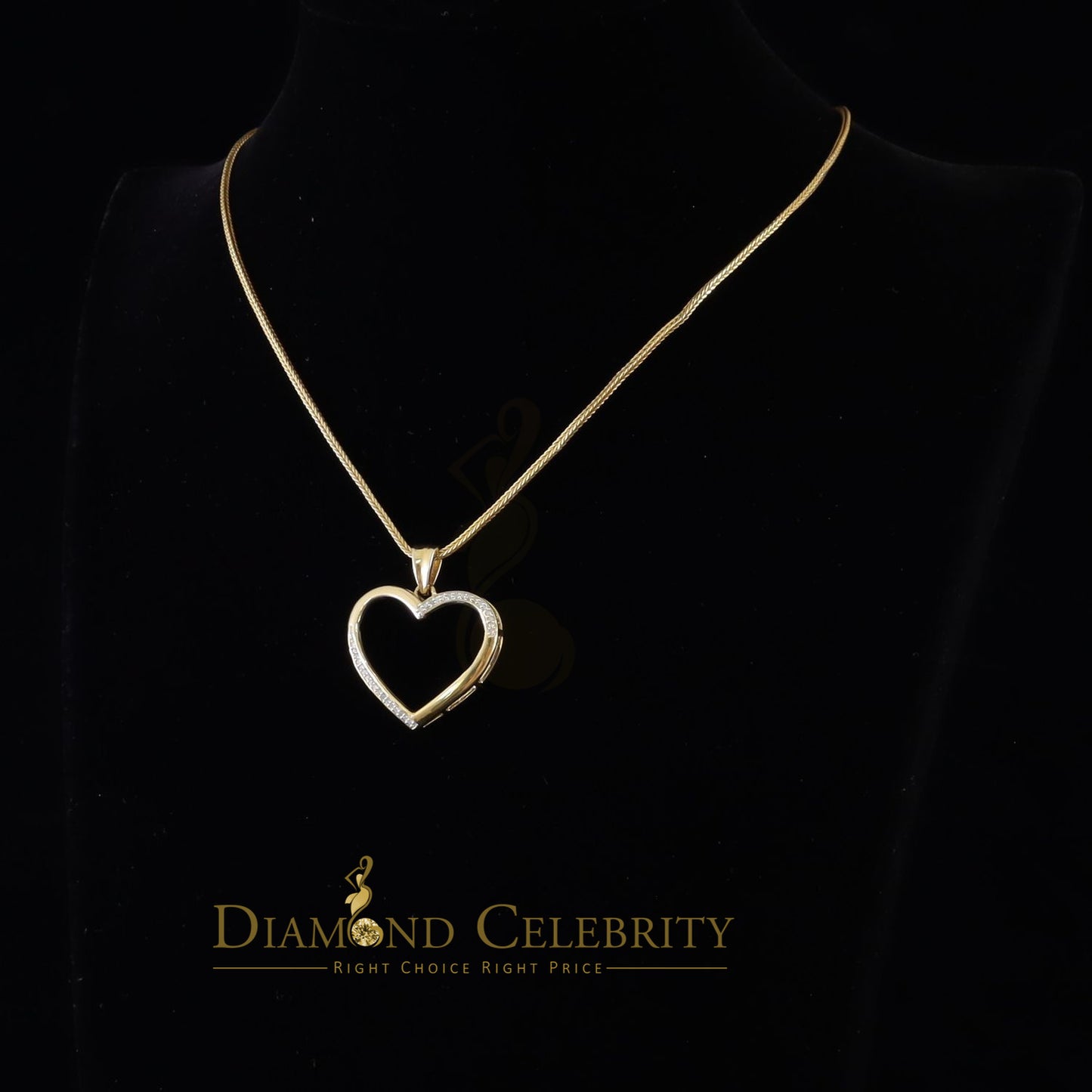 DiamondCelebritees  Real 0.12ct Diamond 925 Sterling Silver HEART Charm Necklace Yellow Pendant