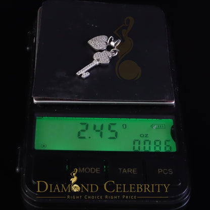 DiamondCelebritees Womens Heart Key White Sterling Silver Shape Pendant with 0.50ct Cubic Zirconia