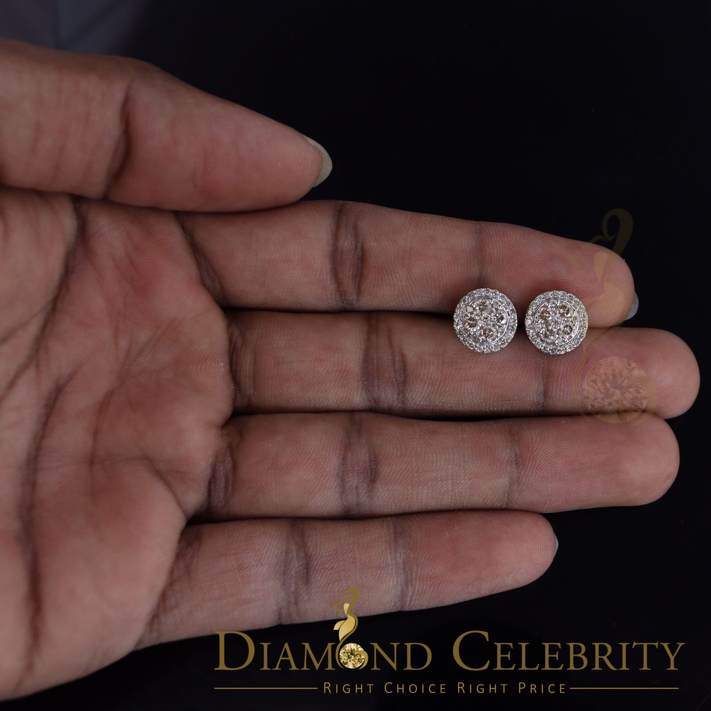 DiamondCelebritees 10K Real White Gold Real Diamond 1.25CT Men's/Women's Stud Round Earring