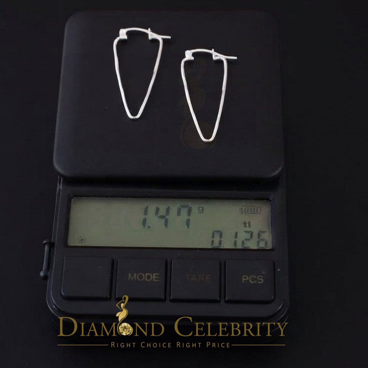 925 Sterling Silver Elongated Triangle long Shape High Polish 40mm Hoop Earrings