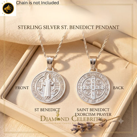 DiamondCelebritees Double Side Round Benedict Men's/Women's Pendant Religious 925 Sterling Silver