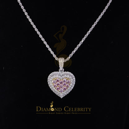 DiamondCelebritees 925 Silver White Women's 11.00 ct VVS'D' Pink Moissanite 3D Double Heart Pendant