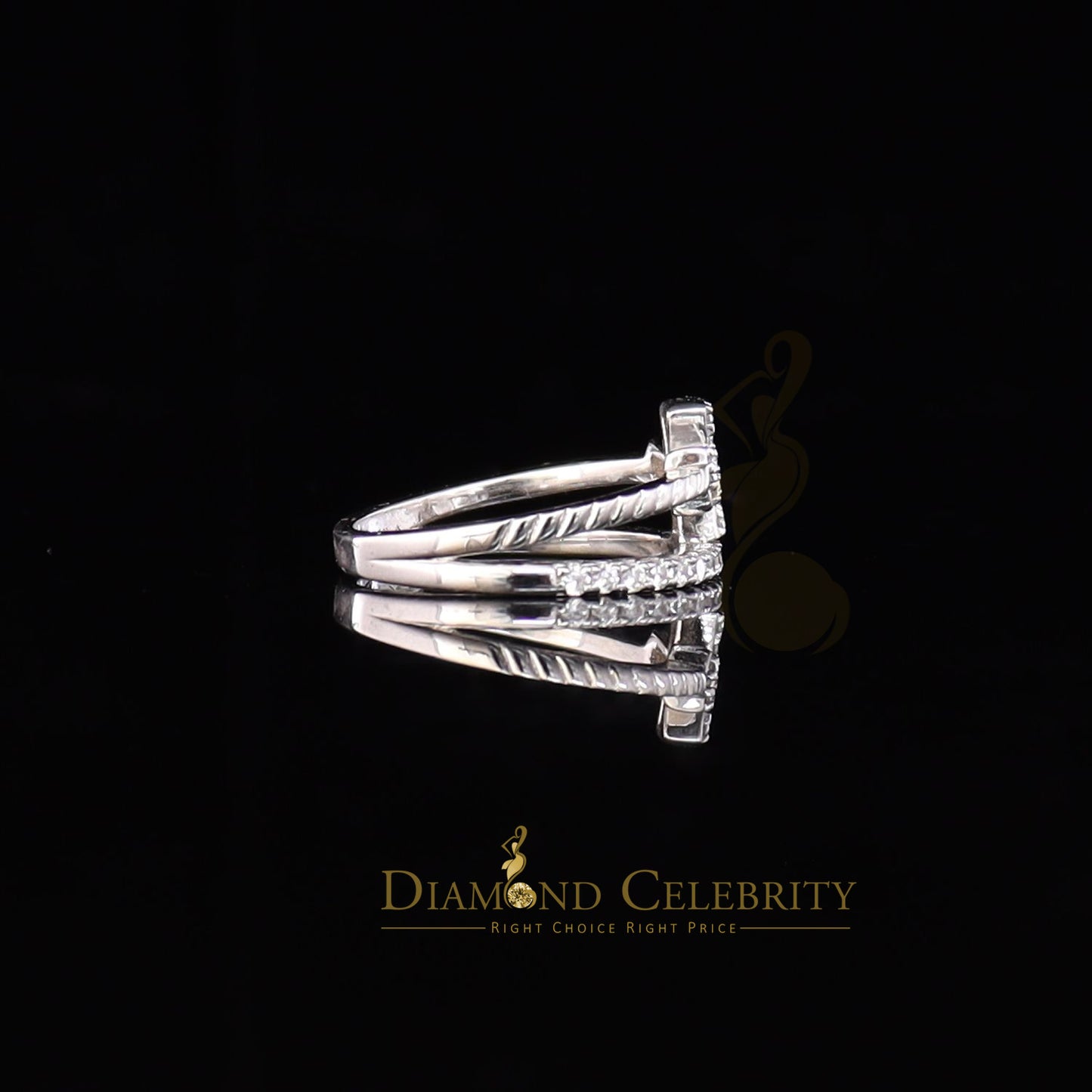 DiamondCelebritees 925 White Silver 0.40ct Cubic Zirconia Engagement Womens Cross Ring Size 7